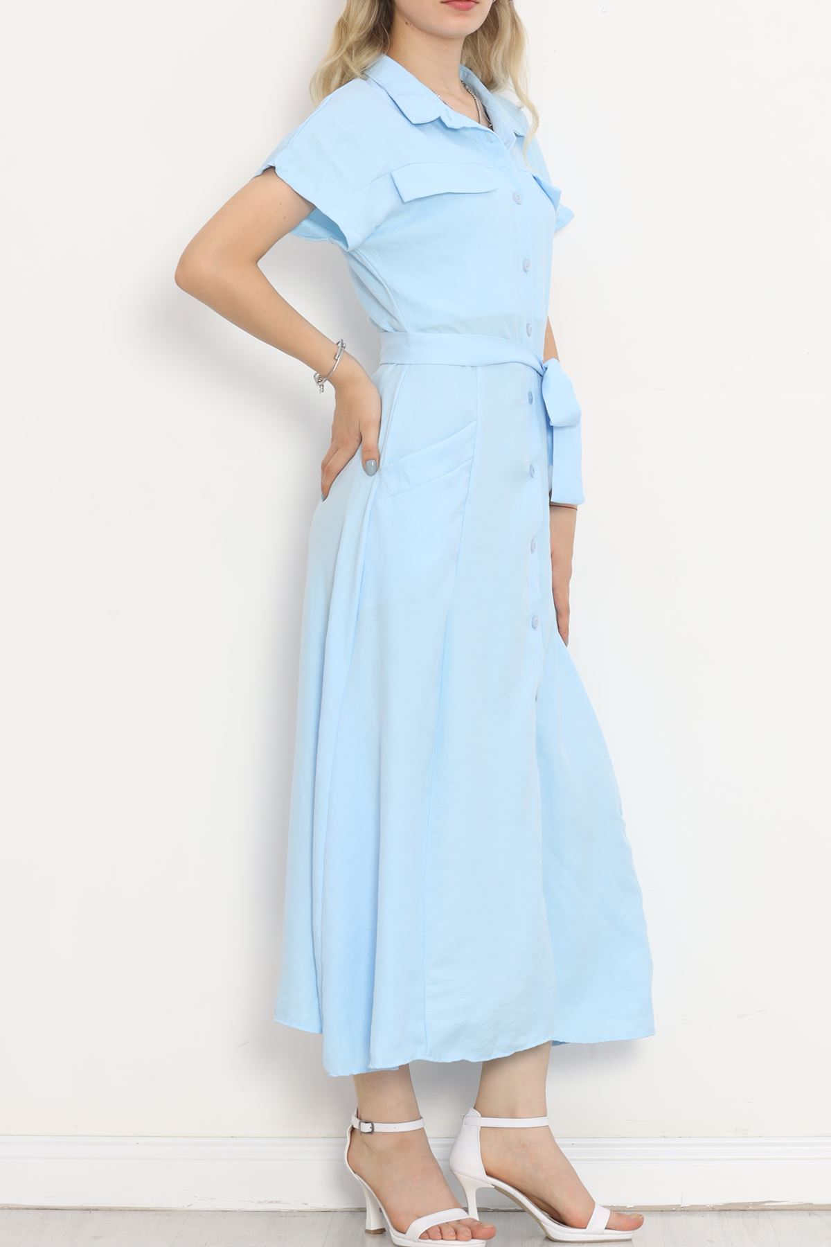 Pocket Detail Belted Dress Light Blue - 18674.1778.