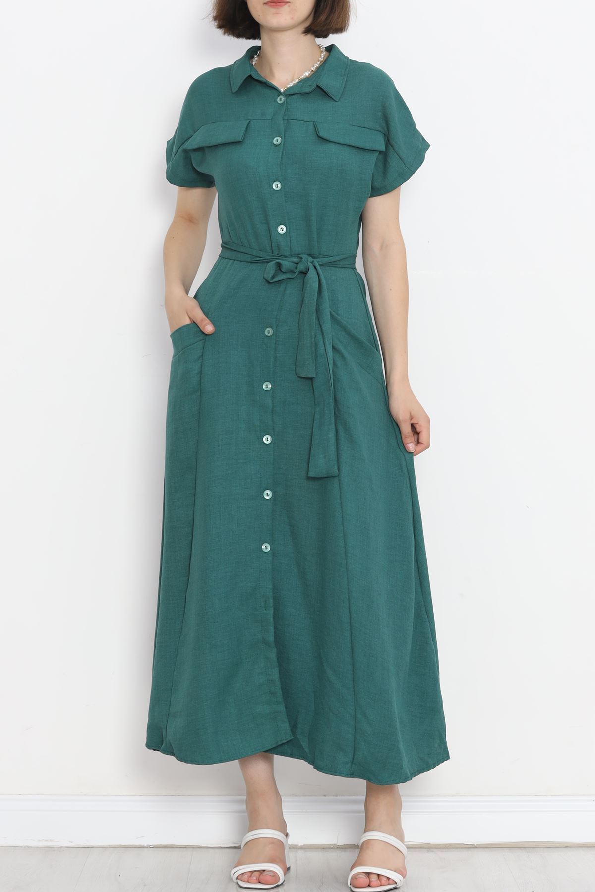 Pocket Detail Belted Dress Emerald - 18674.1778.