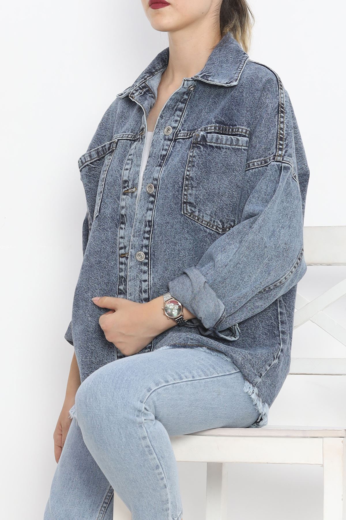 Jeans Jacket with Front Pocket Dark Blue - 16698.1778.