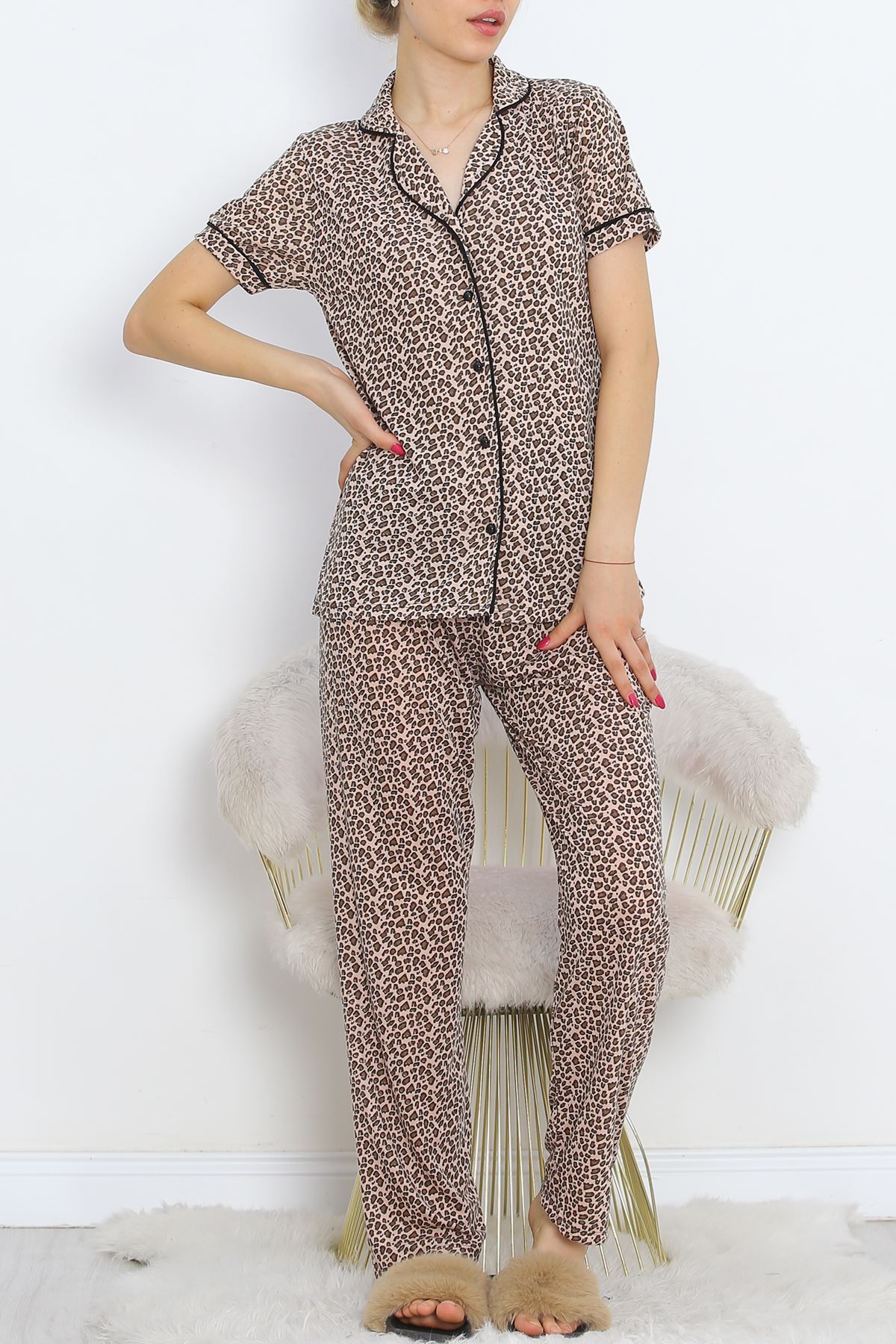 Polyviscose Interlock Short Sleeve Pajama Set Leopard - 927.1287.