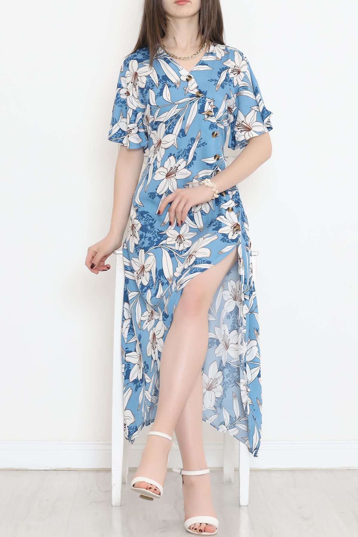 Side Button Dress Blue - 152333.701.