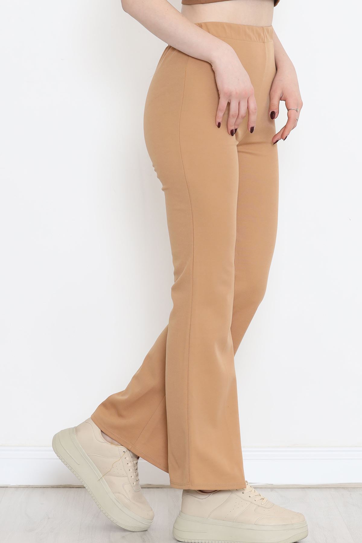 Flared Crepe Crepe Leggings Trousers Sütlükahve - 152426.1778.