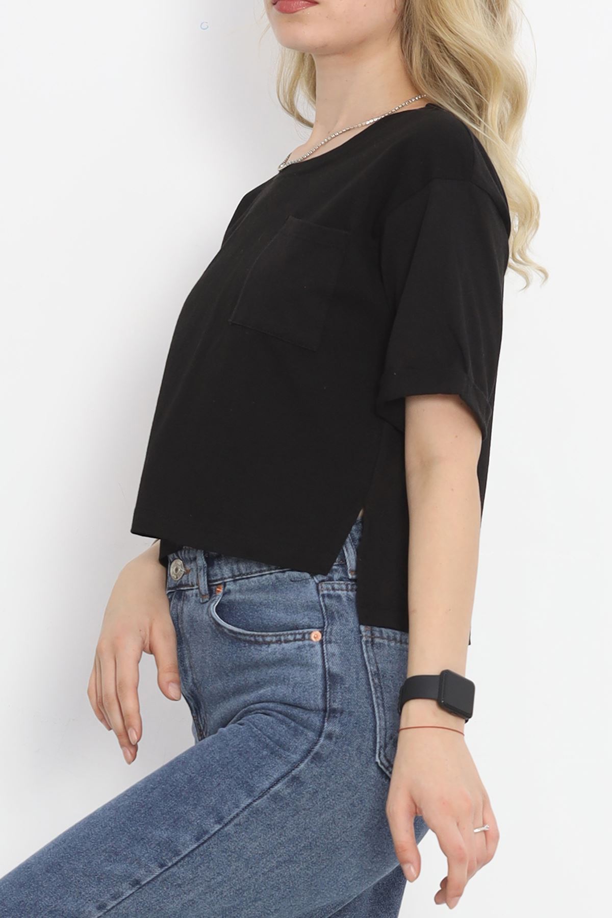 T-shirt with pocket and slit Black - 41008.1567.