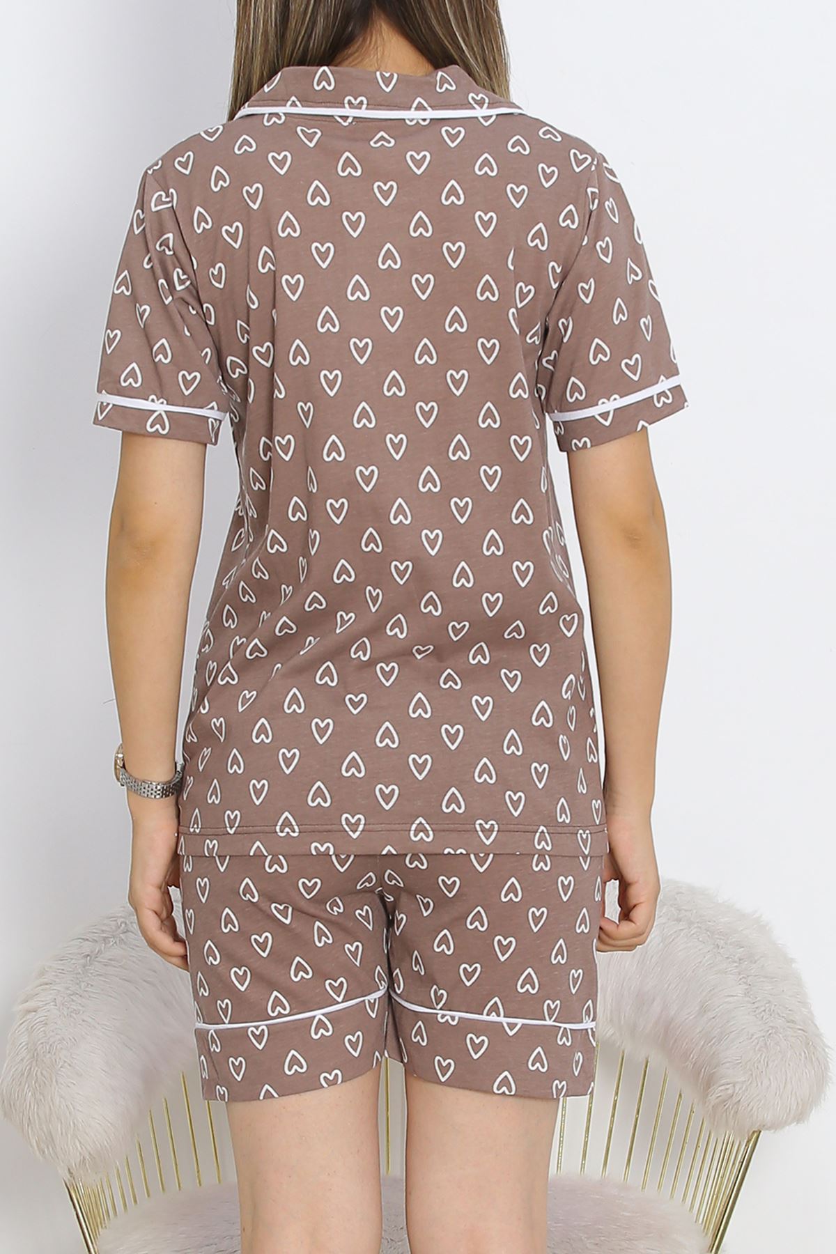 Buttoned Shorts Pajama Set Brown-White - 18944.1567.