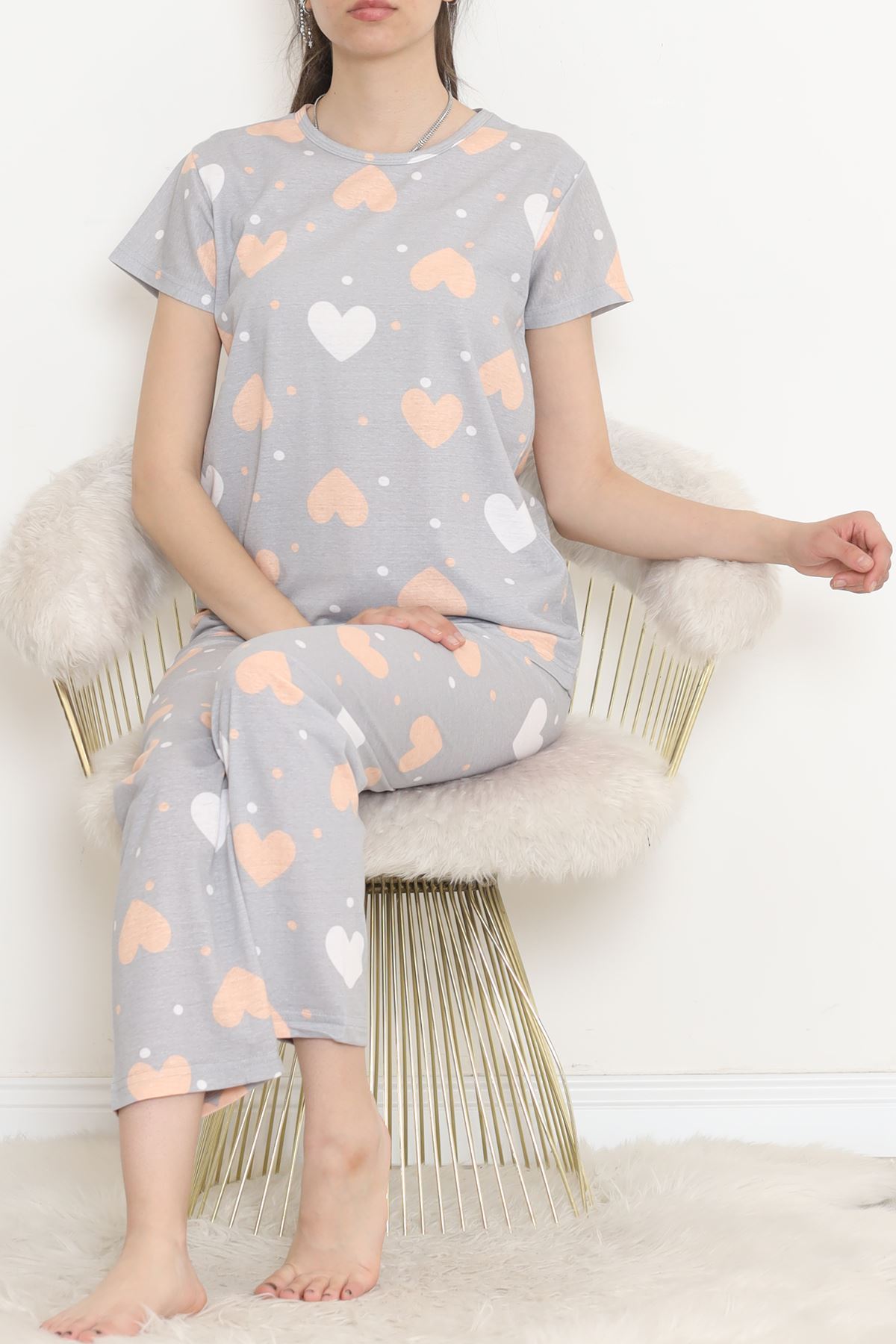 Patterned Pajama Set Gray Duvet - 130.1287.