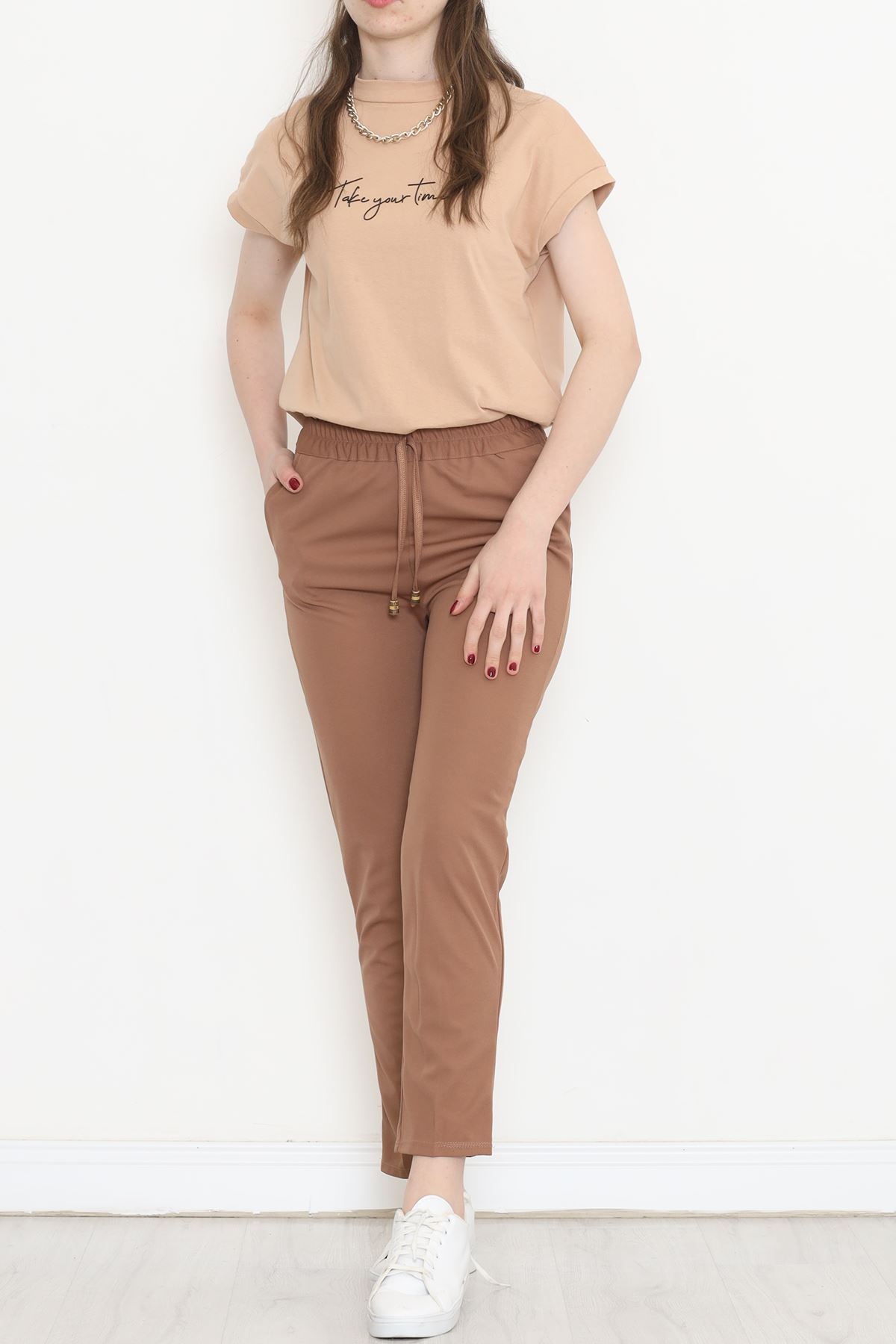 Crepe Lace-up Detailed Pants Sütlükahve - 152429.1778.