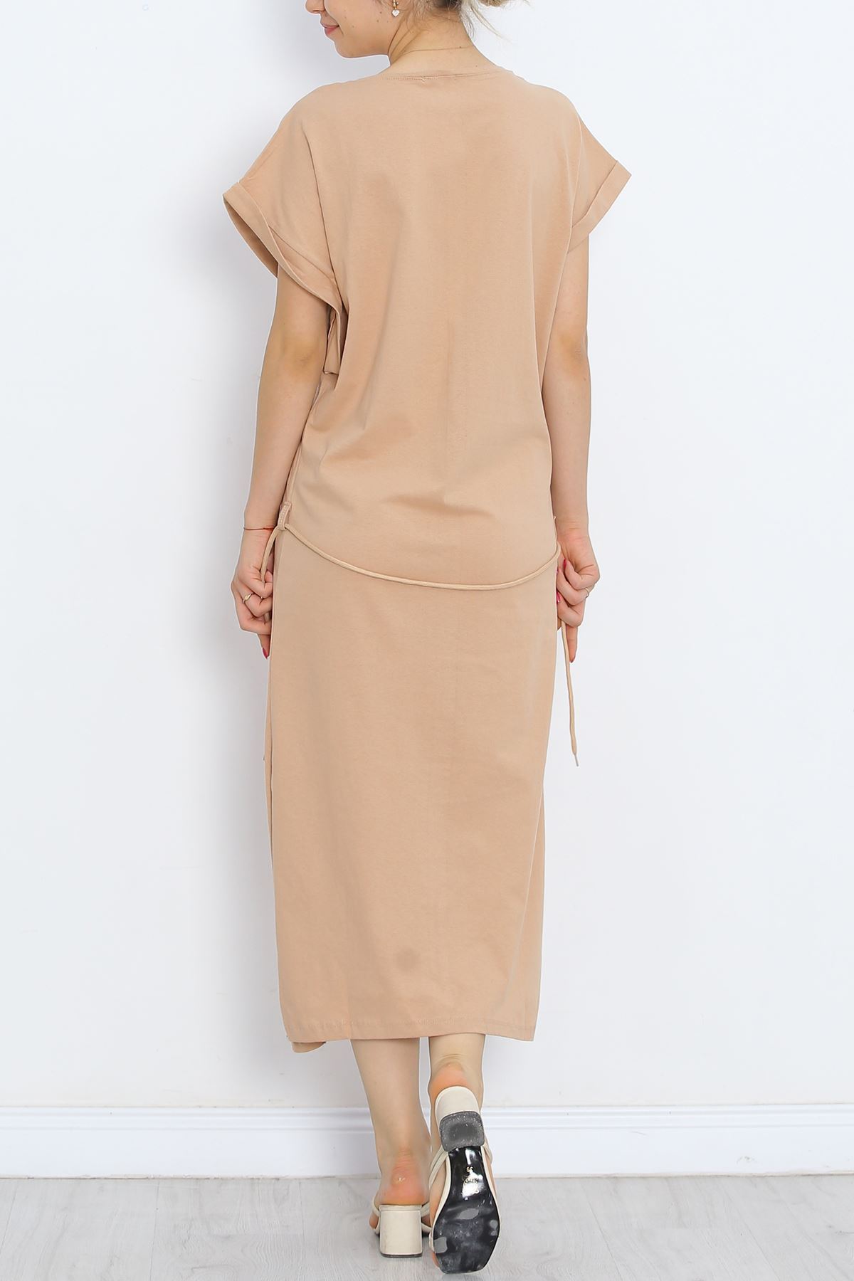 V Neck Single Jersey Dress Sütlükahve - 15864.1567.