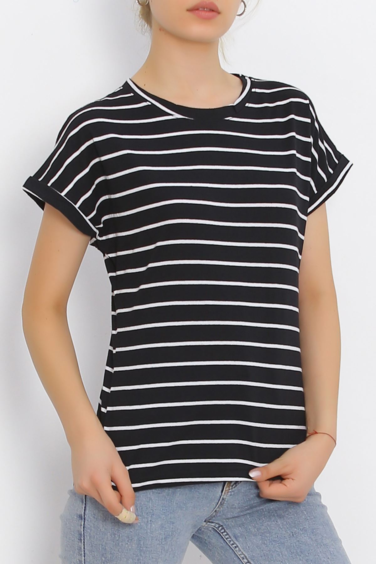 Single Jersey Striped Duplex T-Shirt Black - 15918.1567.