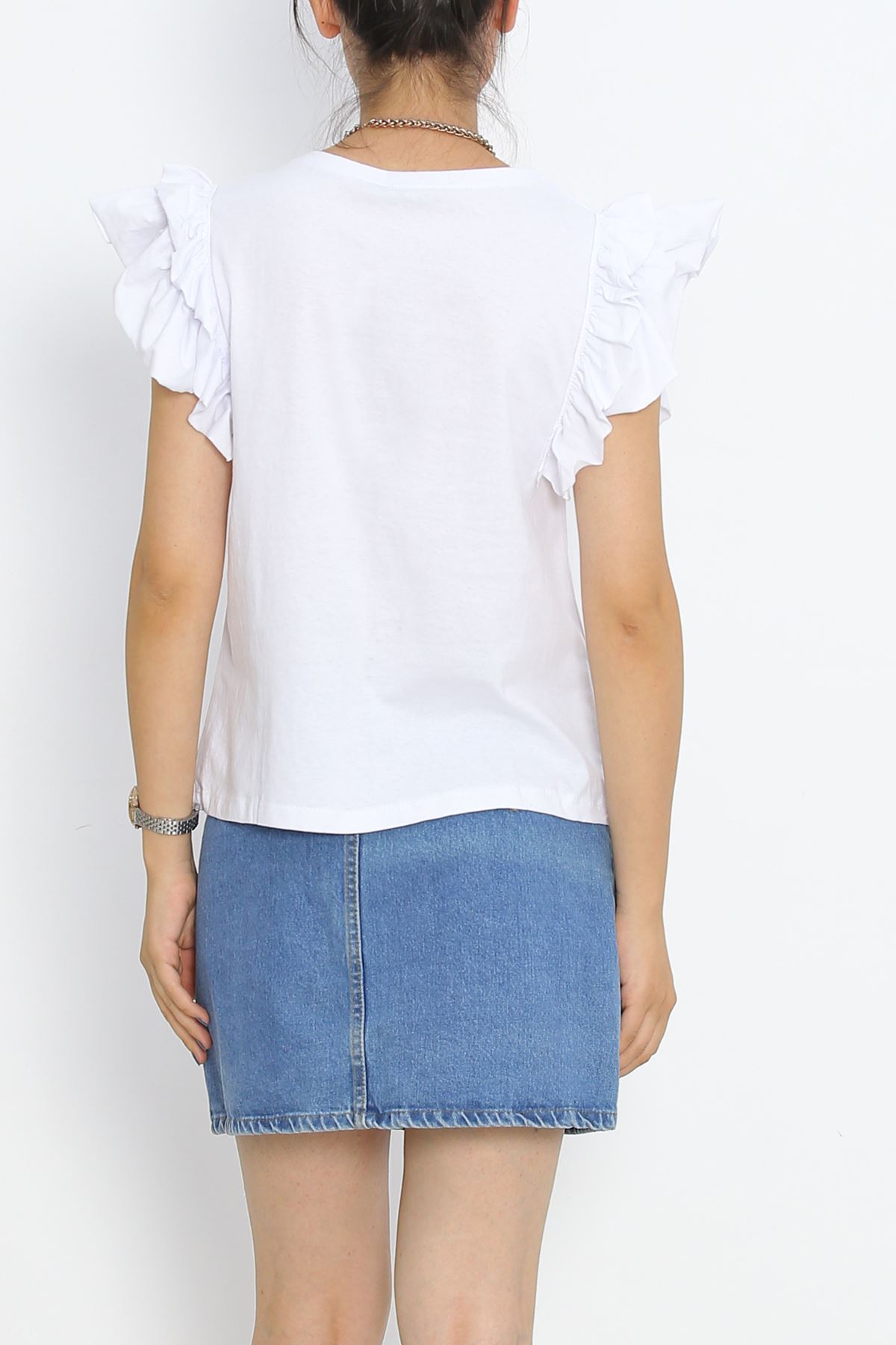 Ruffle Sleeve T-shirt White - 15876.1567.