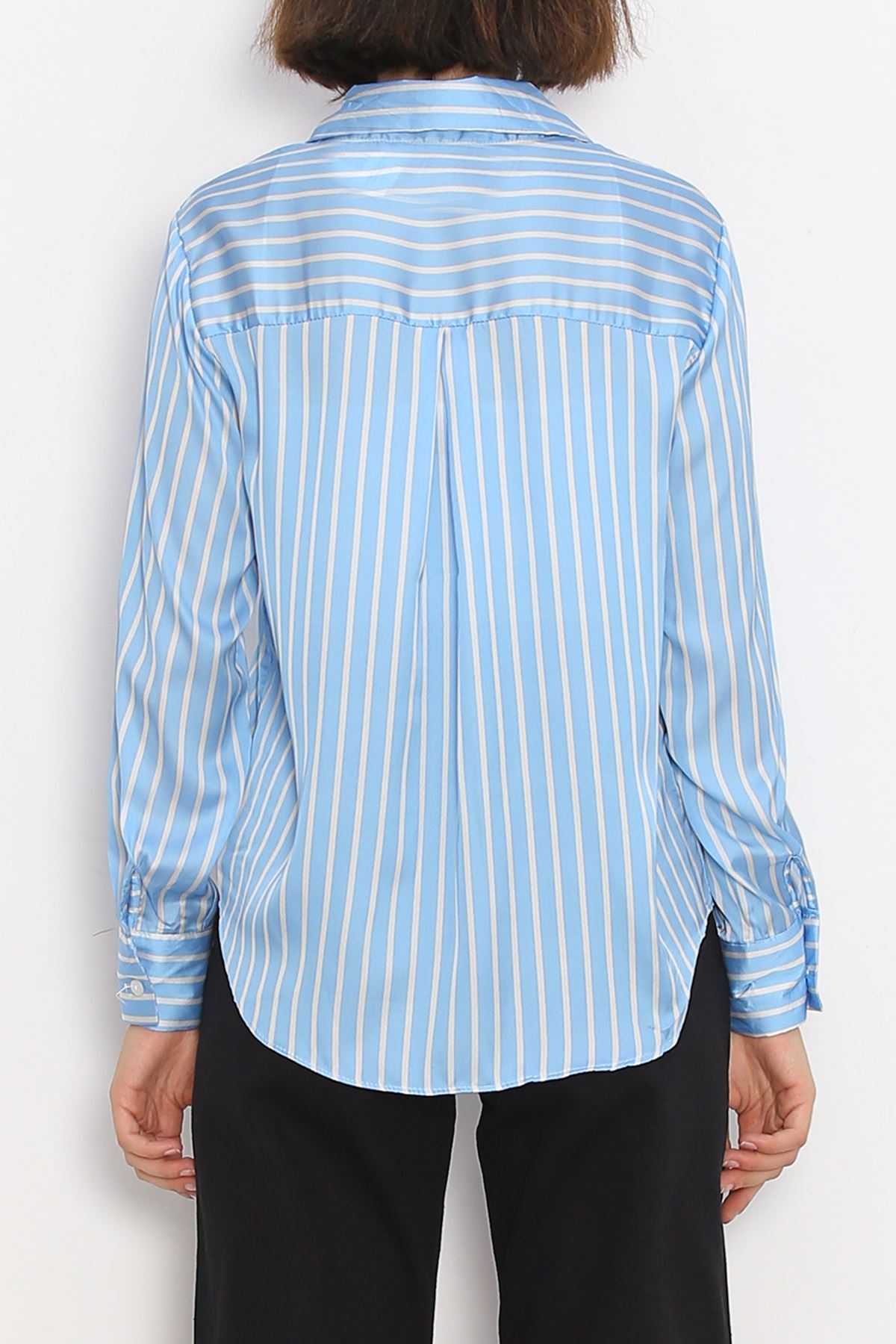 Striped Satin Shirt Blue-White - 18889.1247.