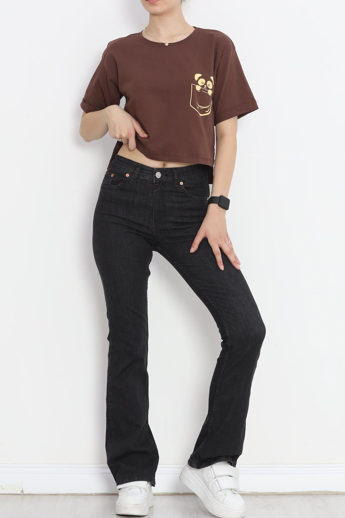 Printed Crop T-shirt Coffee - 16487.1567.