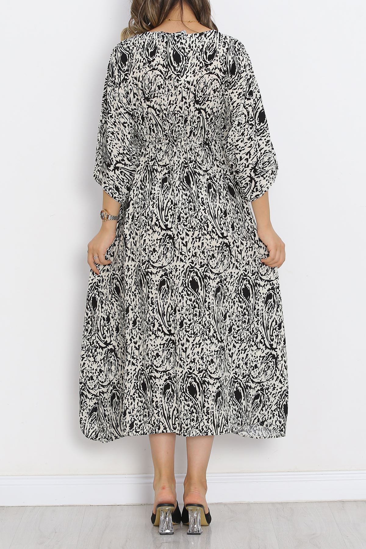 Double-breasted Collar Patterned Dress Black1 - 707.1247.