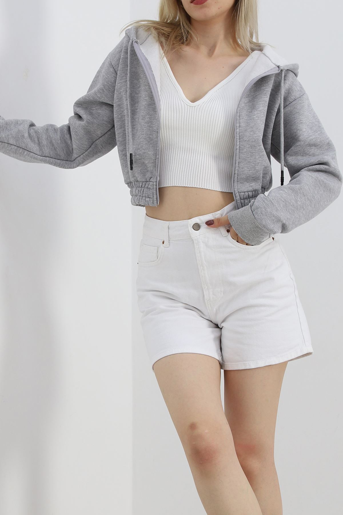 Şardonlu Crop Sweat Gri - 3078.275.