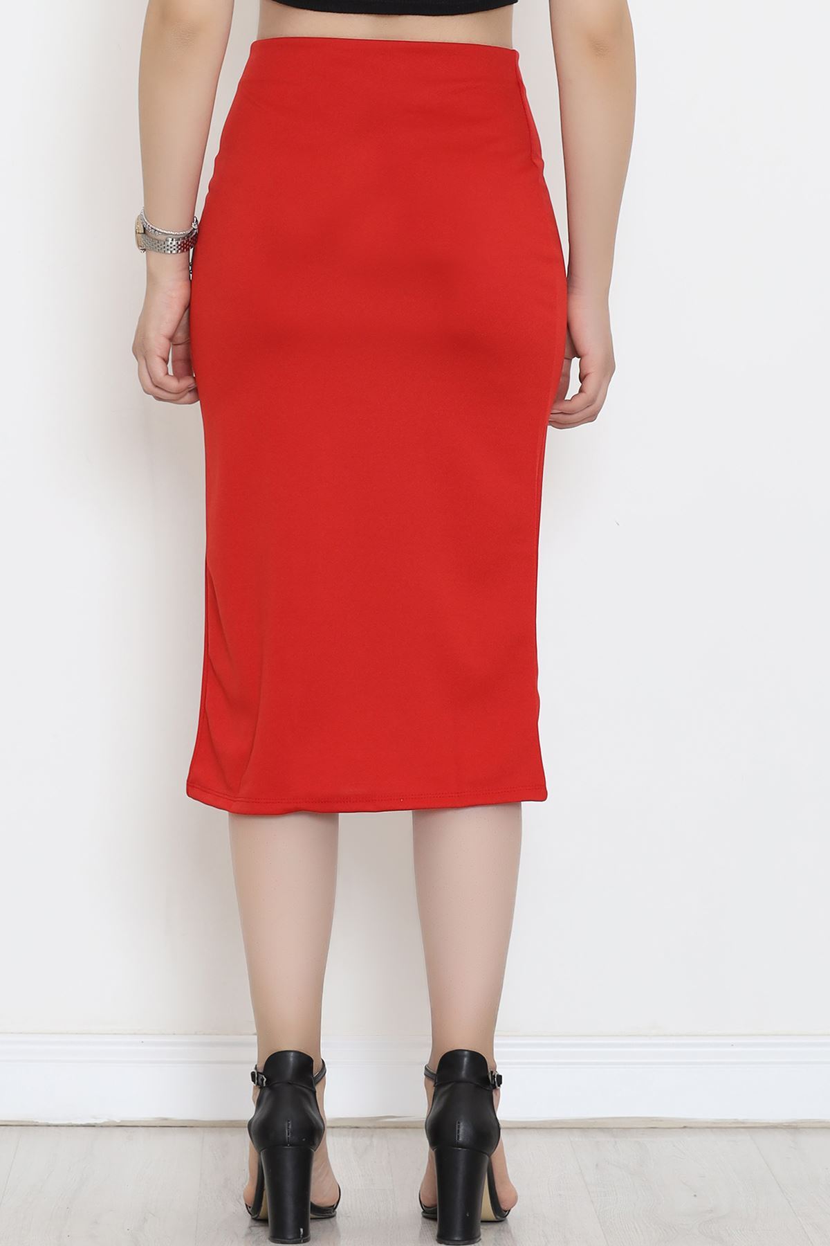 Buttoned Slit Skirt Red - 12598.631.