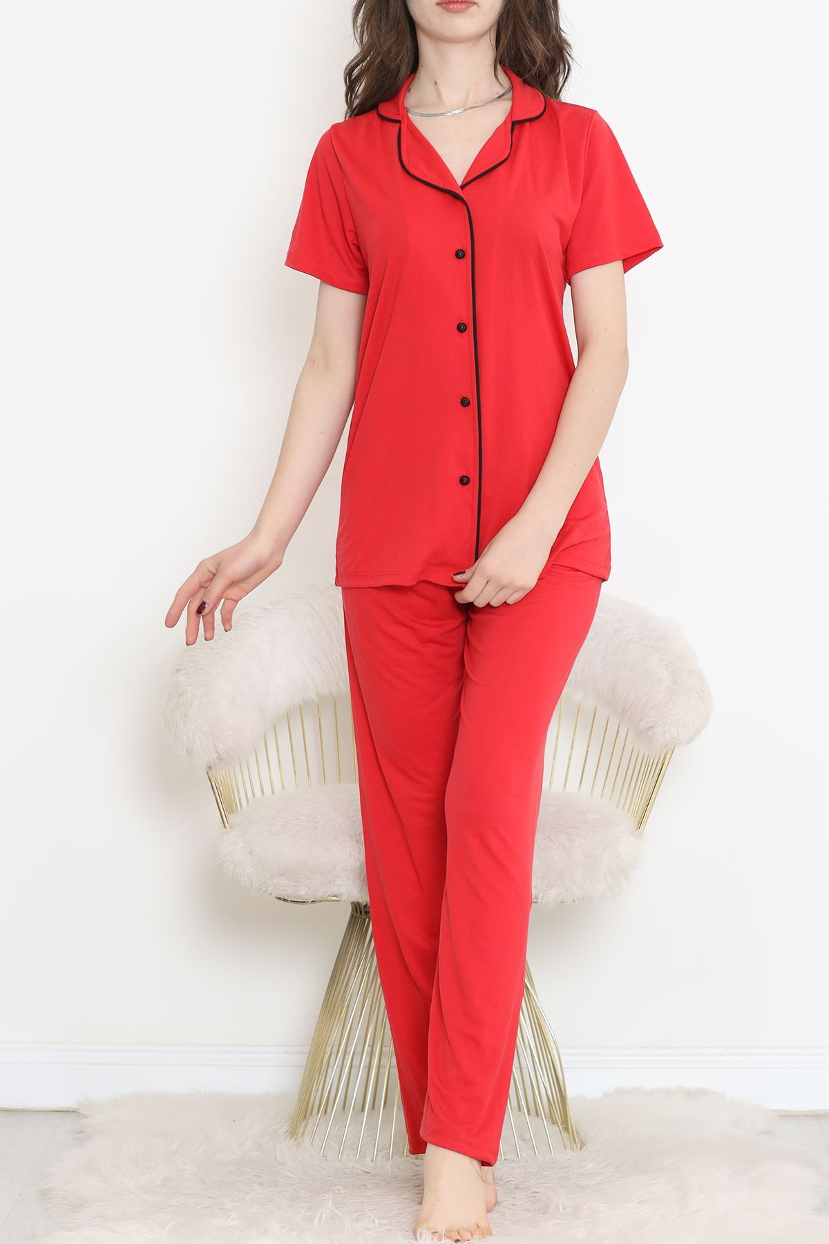 Short Sleeve Polyviscose Suit Red - 707.1287.