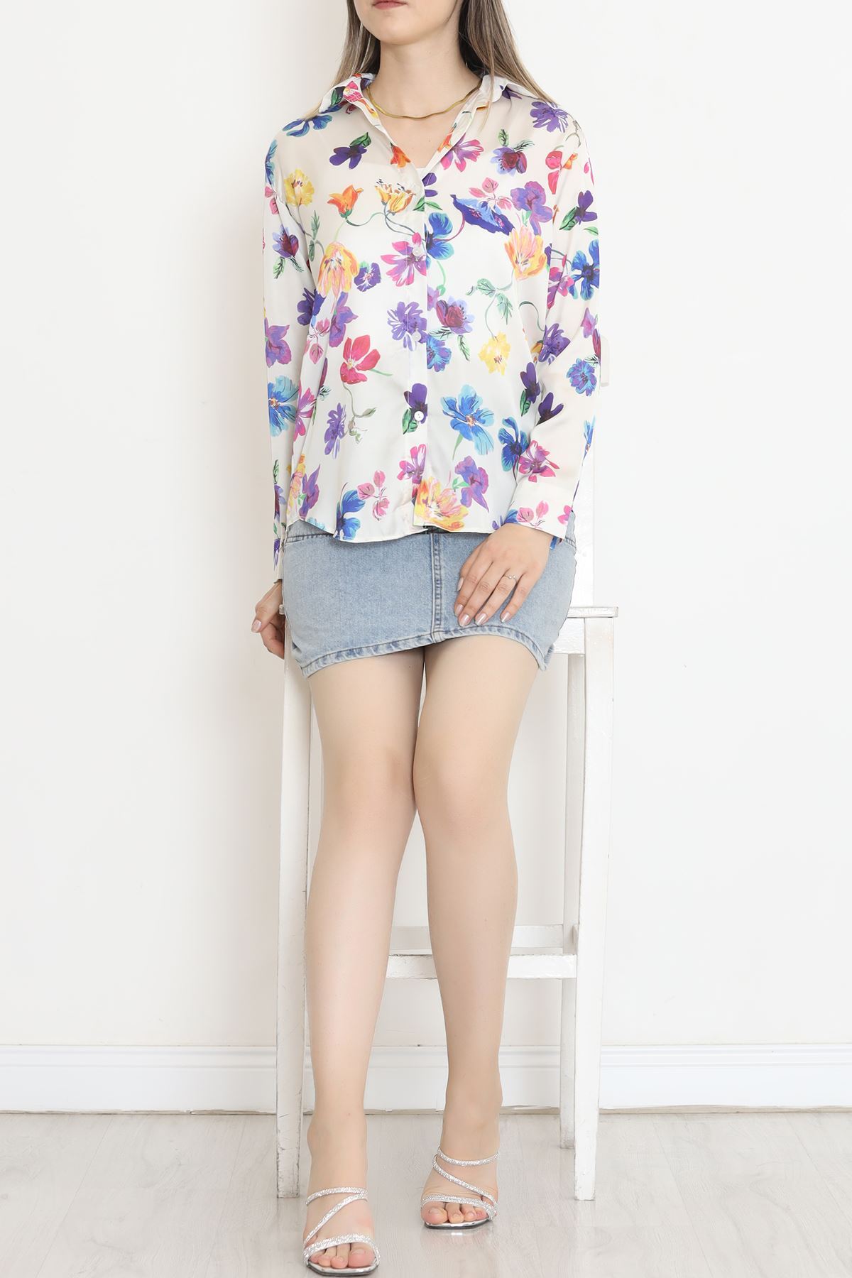 Patterned Satin Shirt Floral - 18582.1247.