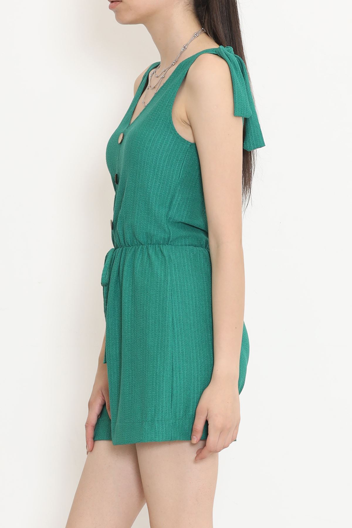 Buttoned V-Neck Linen Jumpsuit Green - 16560.631.