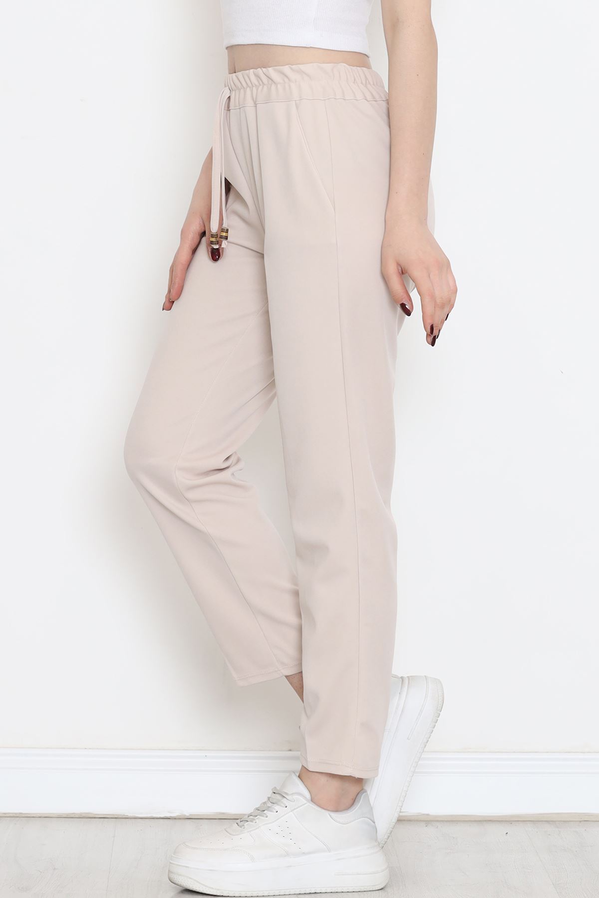 Crepe Lace-up Detailed Pants Stone - 152429.1778.