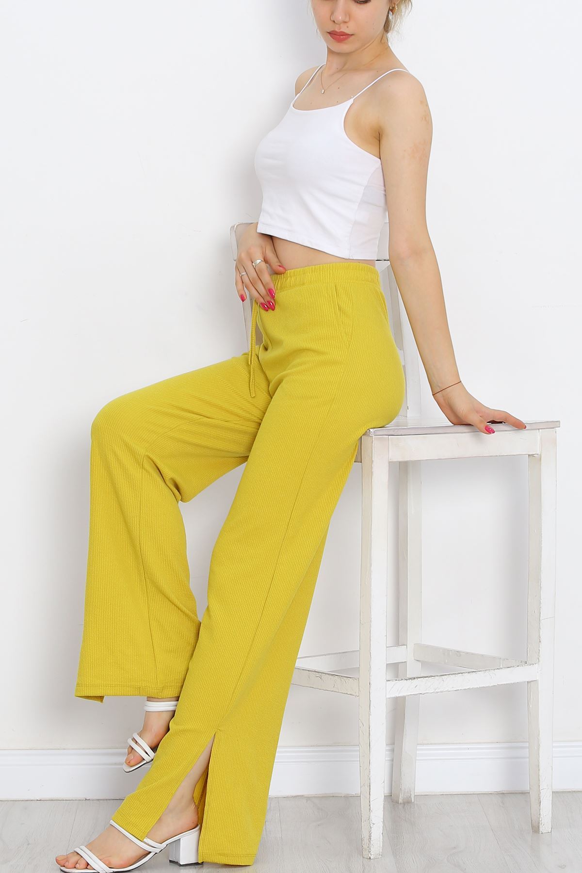 Pants with Cuff Slits Oil Green - 250.1247.