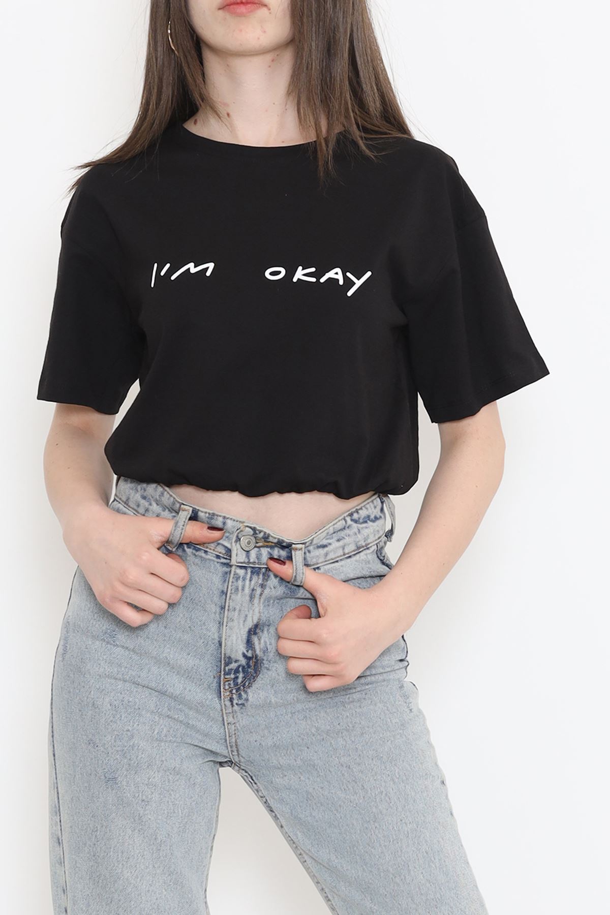 Crop T-shirt with Elastic Waistband Black - 16550.1567.