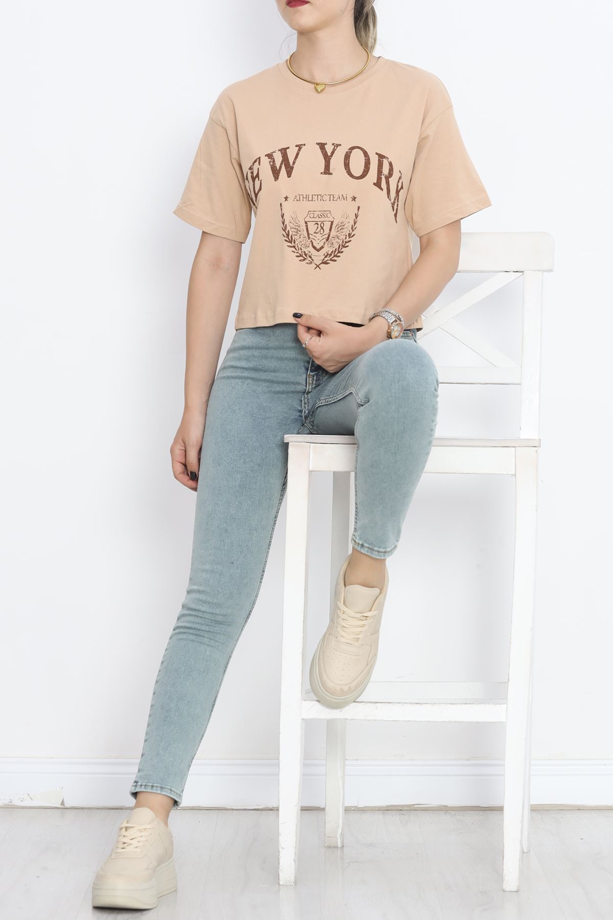 Printed Crop T-shirt Mink - 16471.1567.