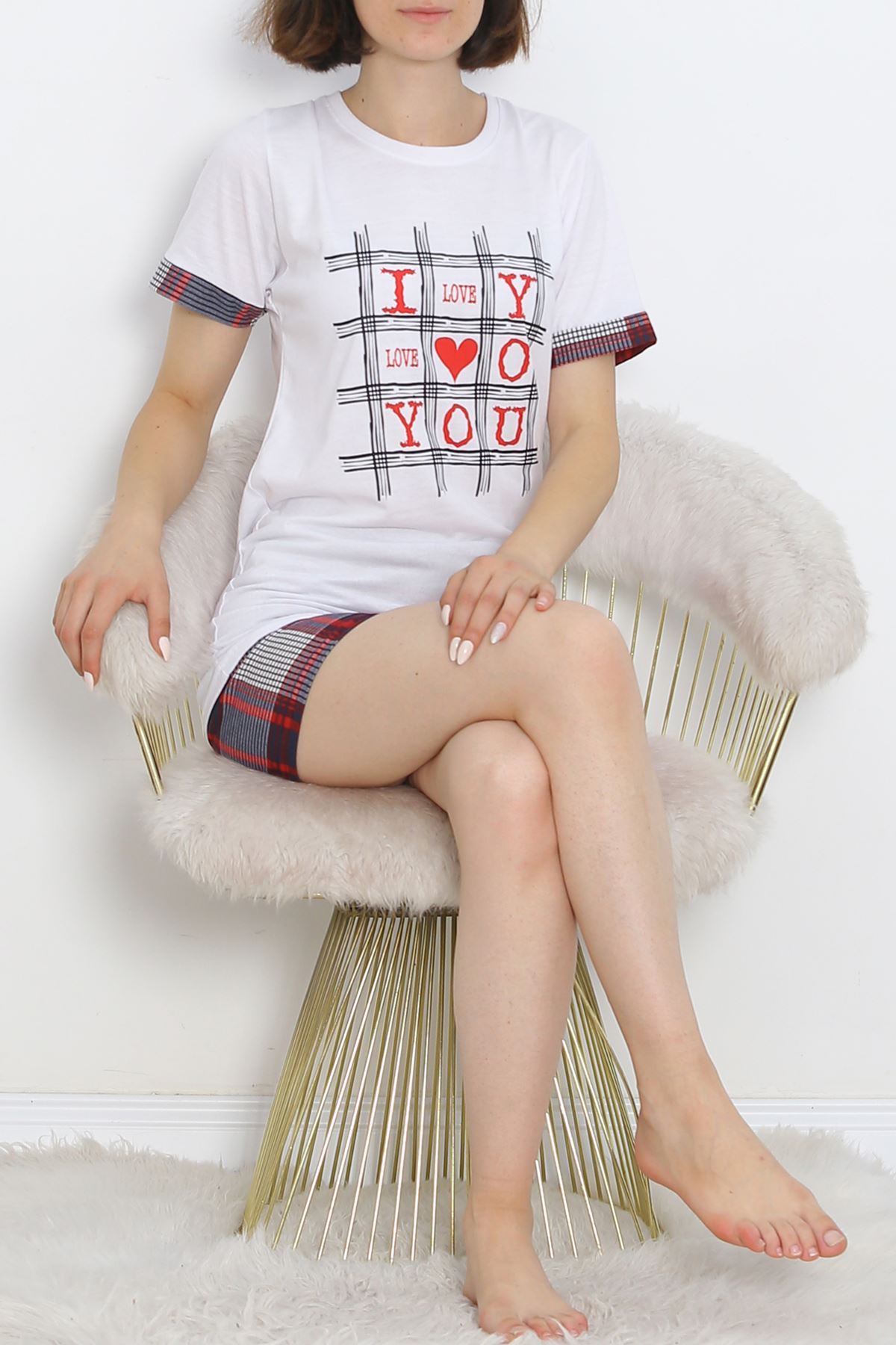 Short Sleeve Shorts Pajama Set White and Black - 18956.1567.