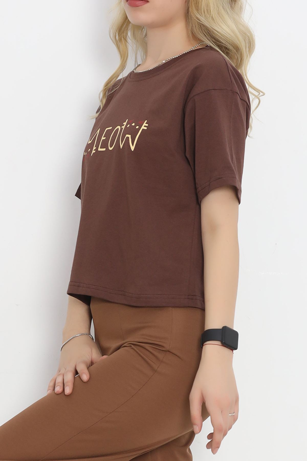 Printed Crop T-shirt Coffee - 16475.1567.