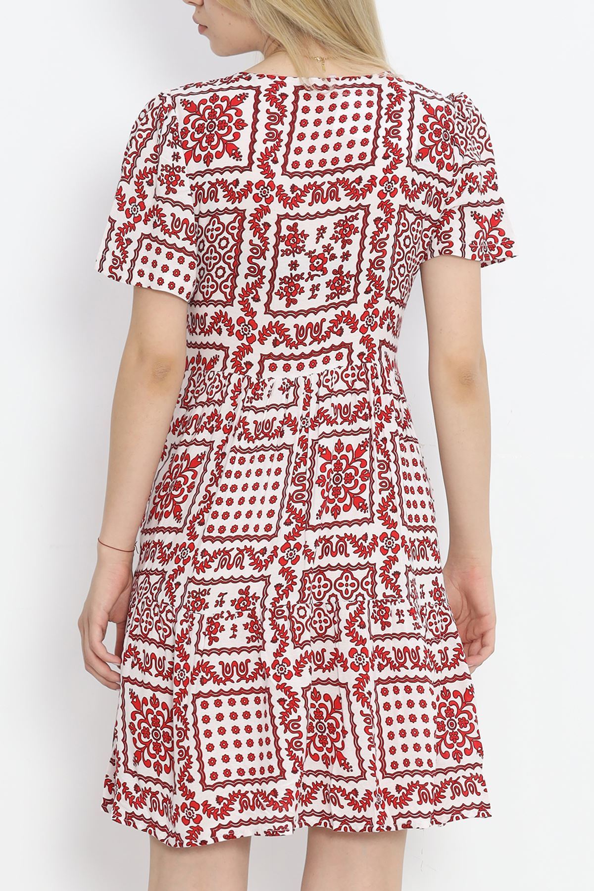 Shirred Front Dress White-Red - 152478.701.