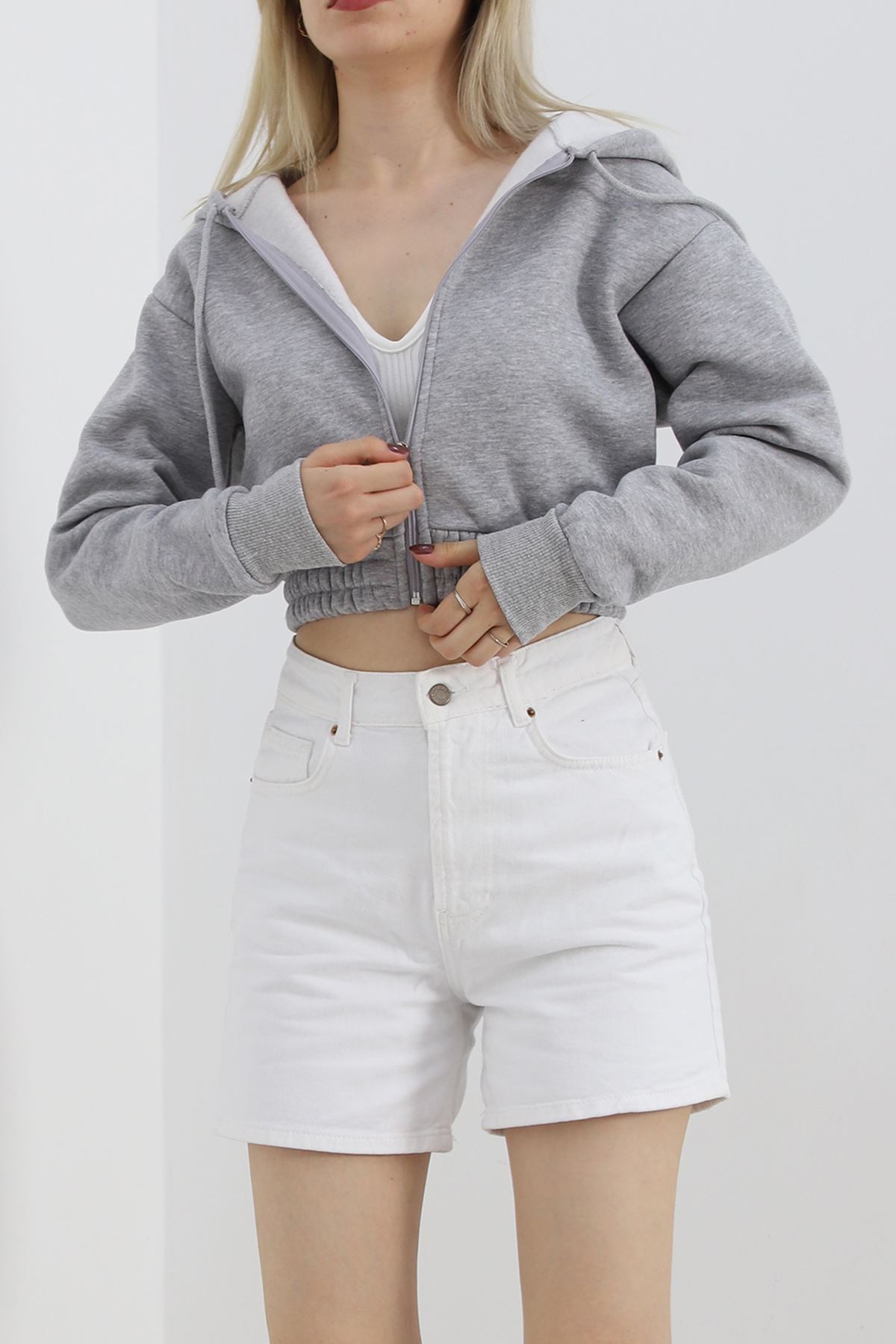 Şardonlu Crop Sweat Gri - 3078.275.