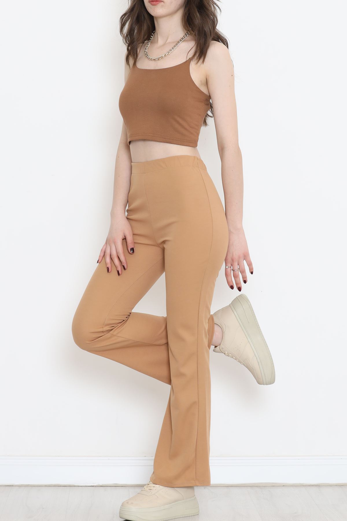 Flared Crepe Crepe Leggings Trousers Sütlükahve - 152426.1778.