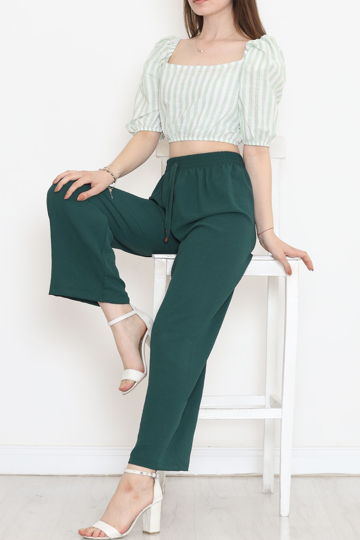 Striped Crop Blouse Green - 18423.631.