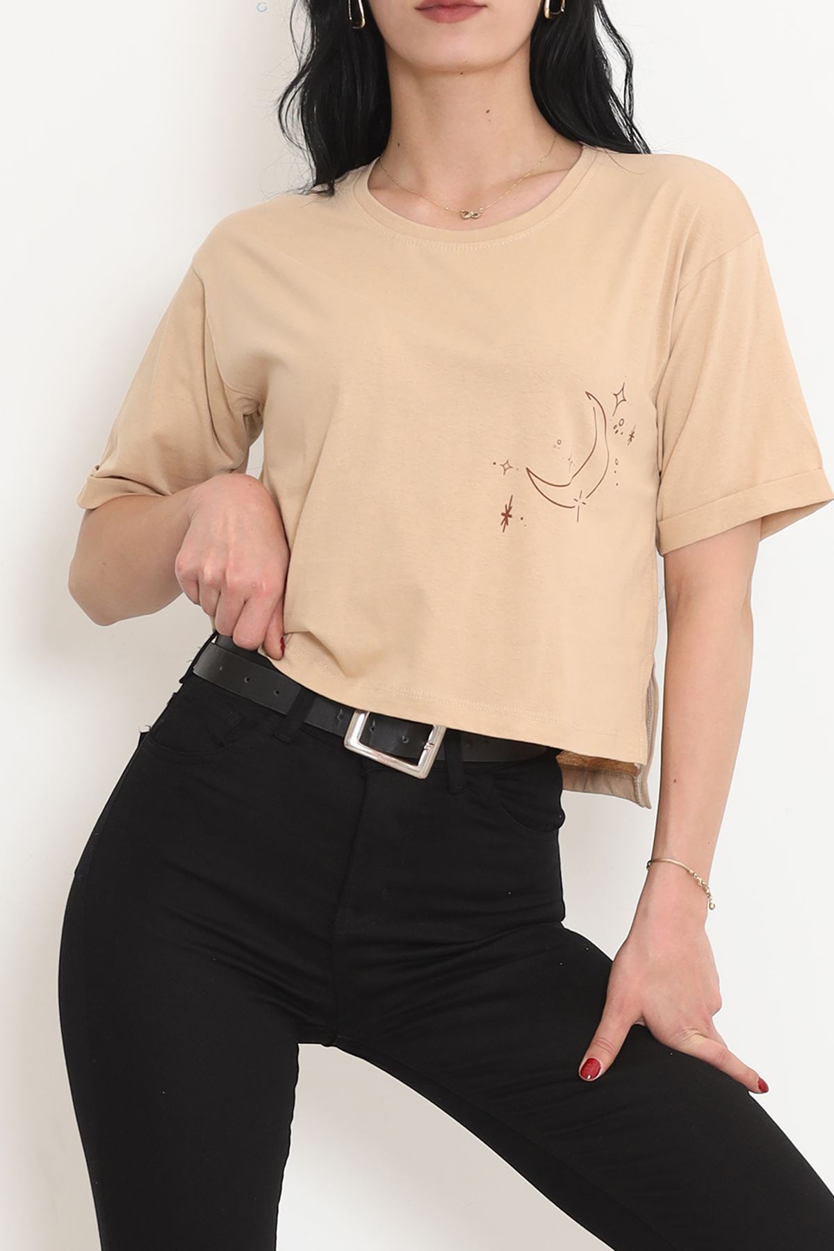 Printed Crop T-shirt Mink - 18667.1567.