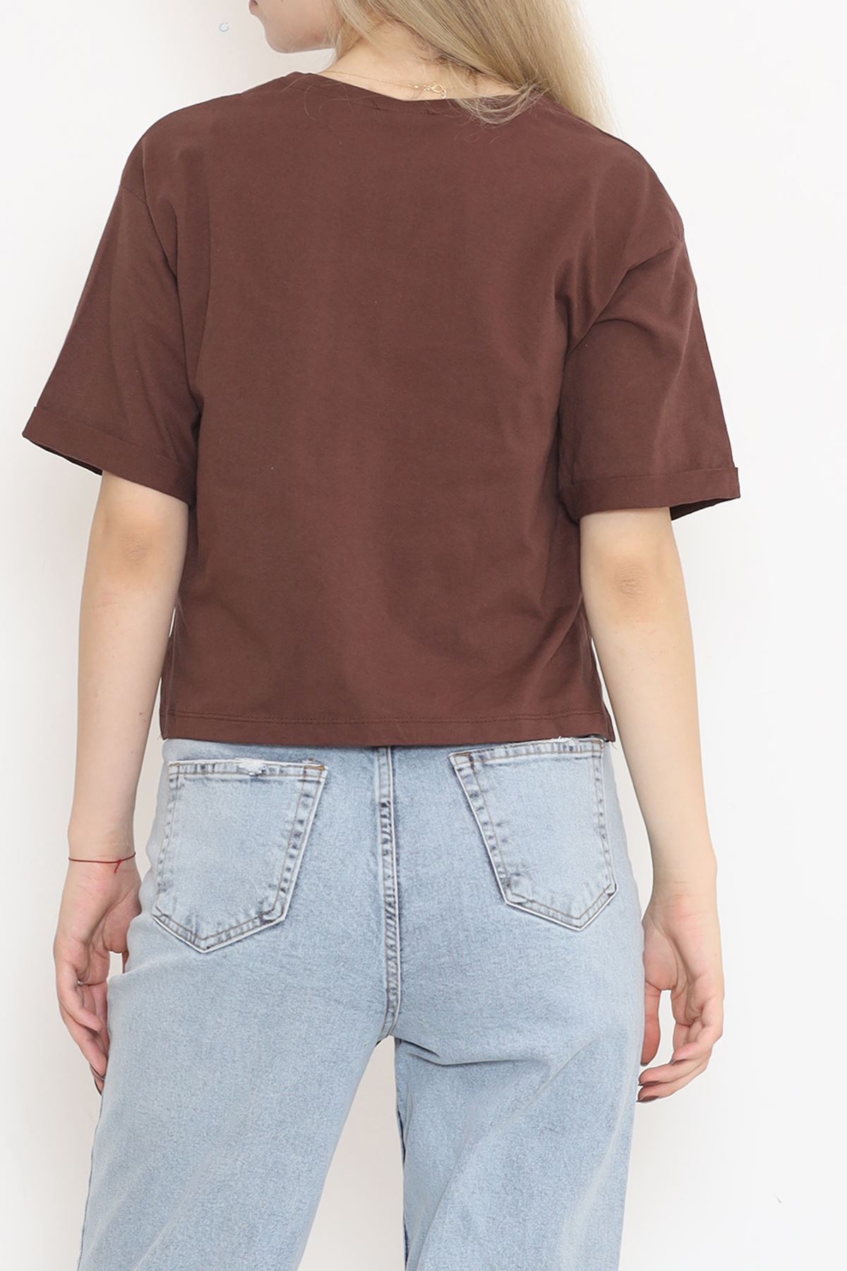 Printed Crop T-shirt Coffee - 16491.1567.