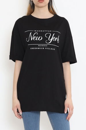 Printed Side Slit T-shirt Black - 16557.1567.