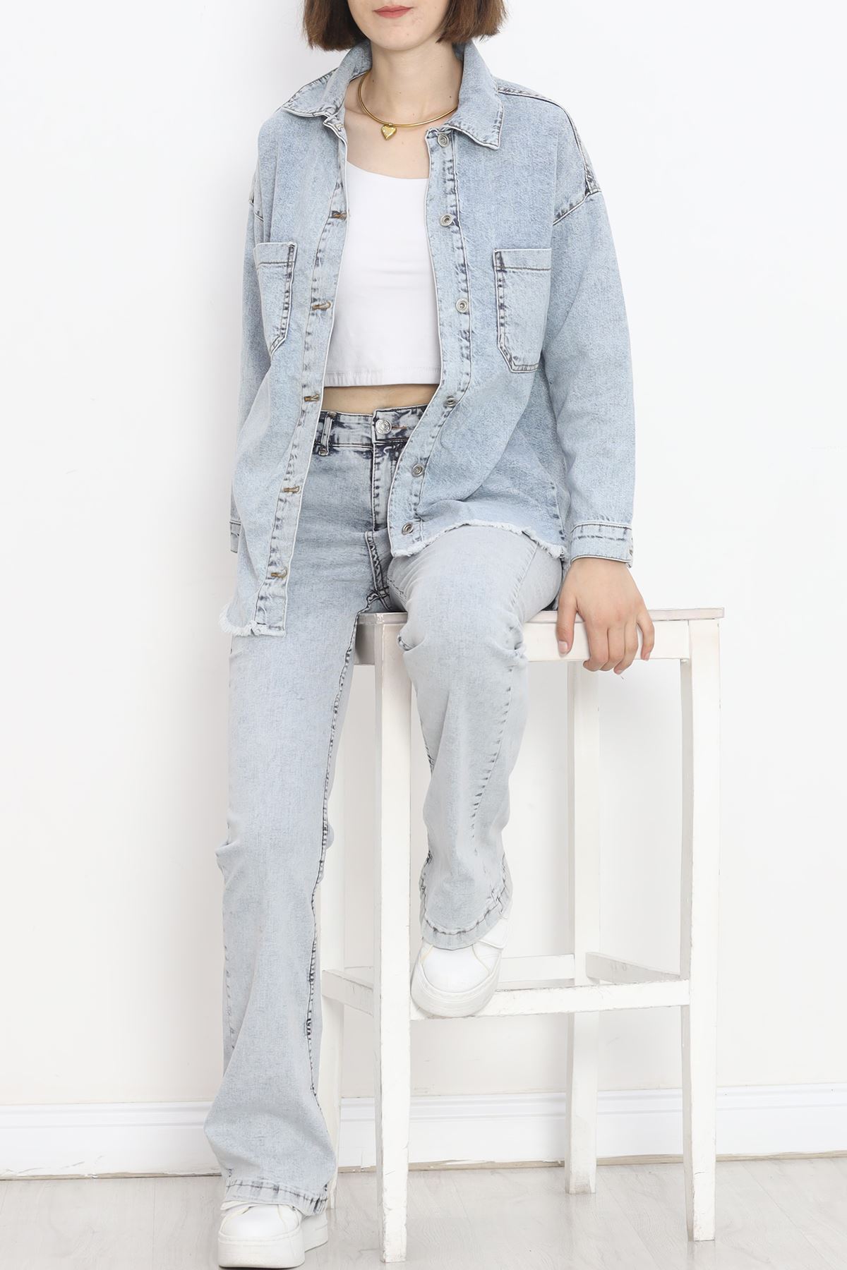 Tasseled Denim Jacket Ice Blue - 10004.1778.