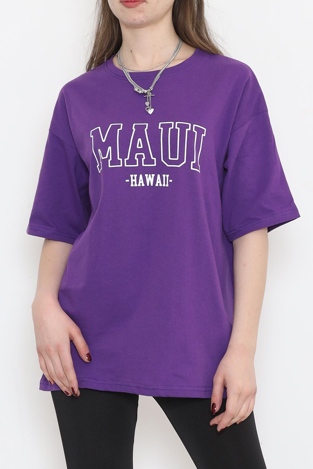 Printed Crew Neck T-shirt Purple - 16513.1567.