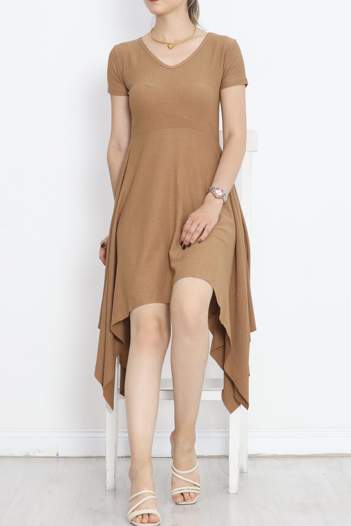 V Neck Dress Light Brown - 18728.701.