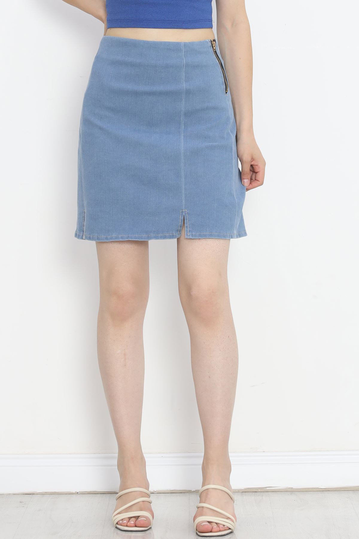 Denim Skirt with Slits Light Blue - 18763.1184.