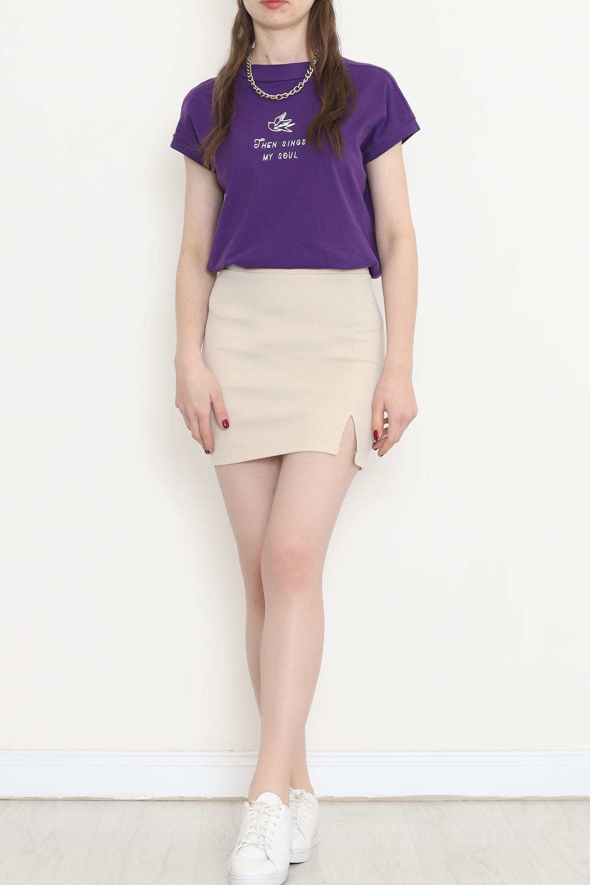 Mini Skirt with Slits Beige - 16435.1778.