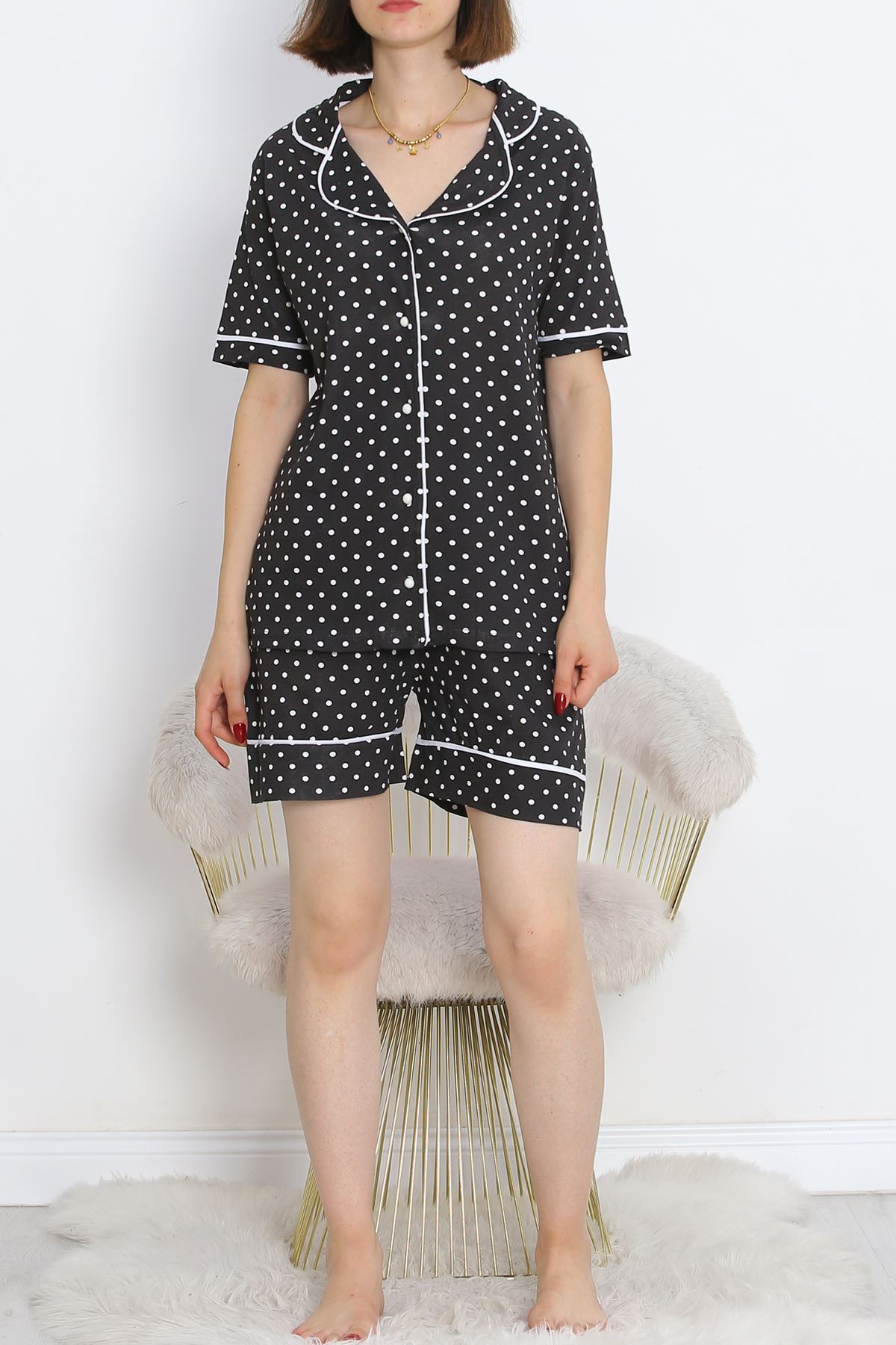 Buttoned Shorts Pajama Set Dotted Black - 18944.1567.