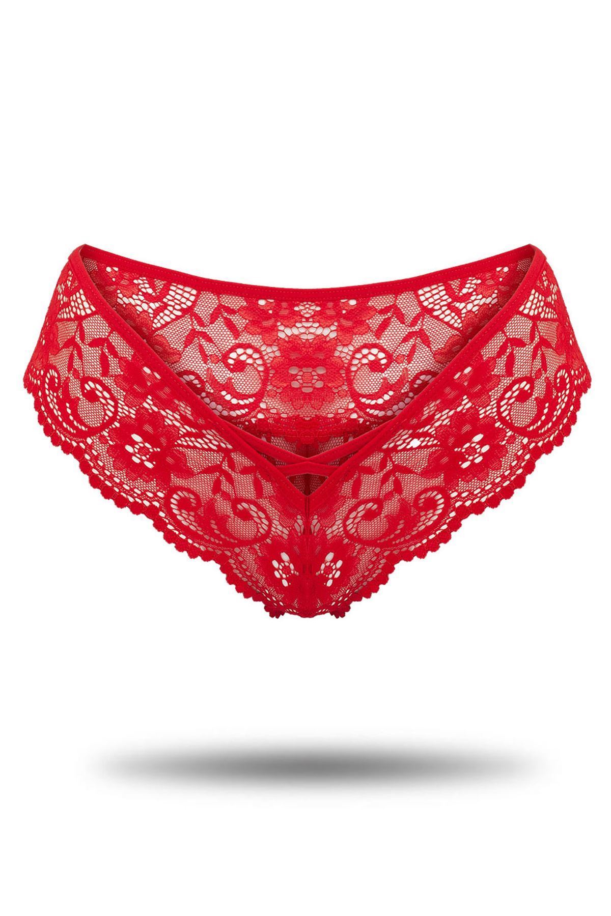 Lace Front Rope Detailed Panties Red - 300411.1364.