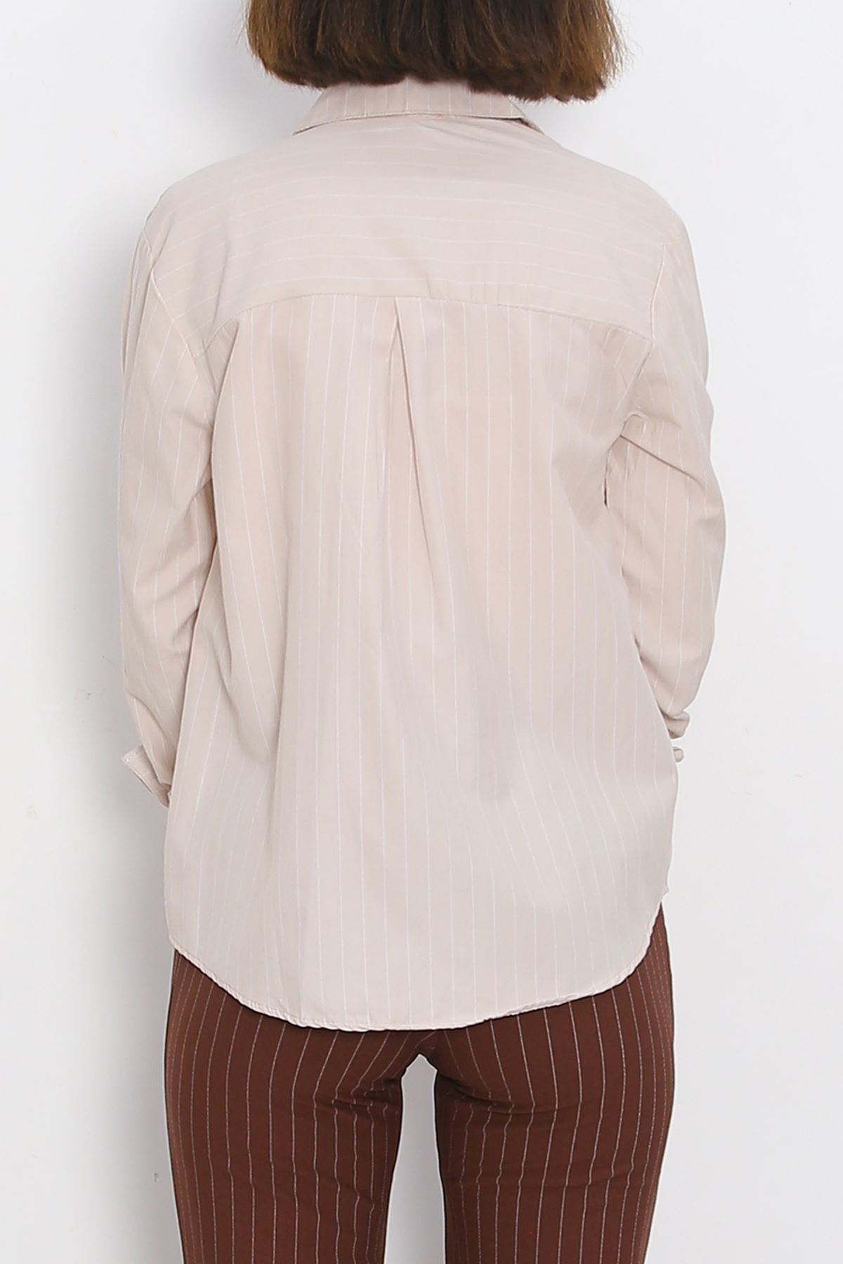 Pocket Detail Striped Shirt Beige - 18958.1247.