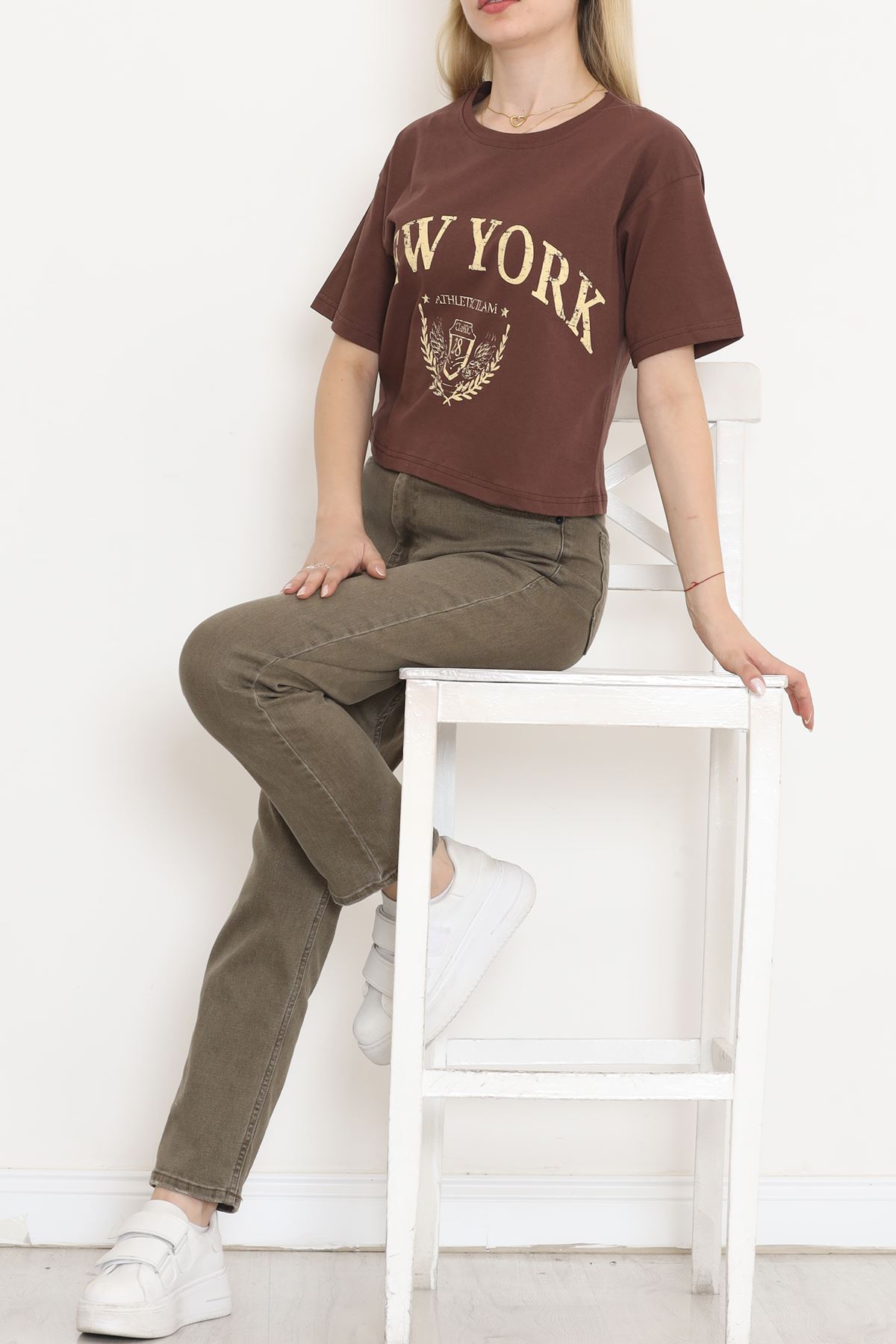 Printed Crop T-shirt Coffee - 16471.1567.