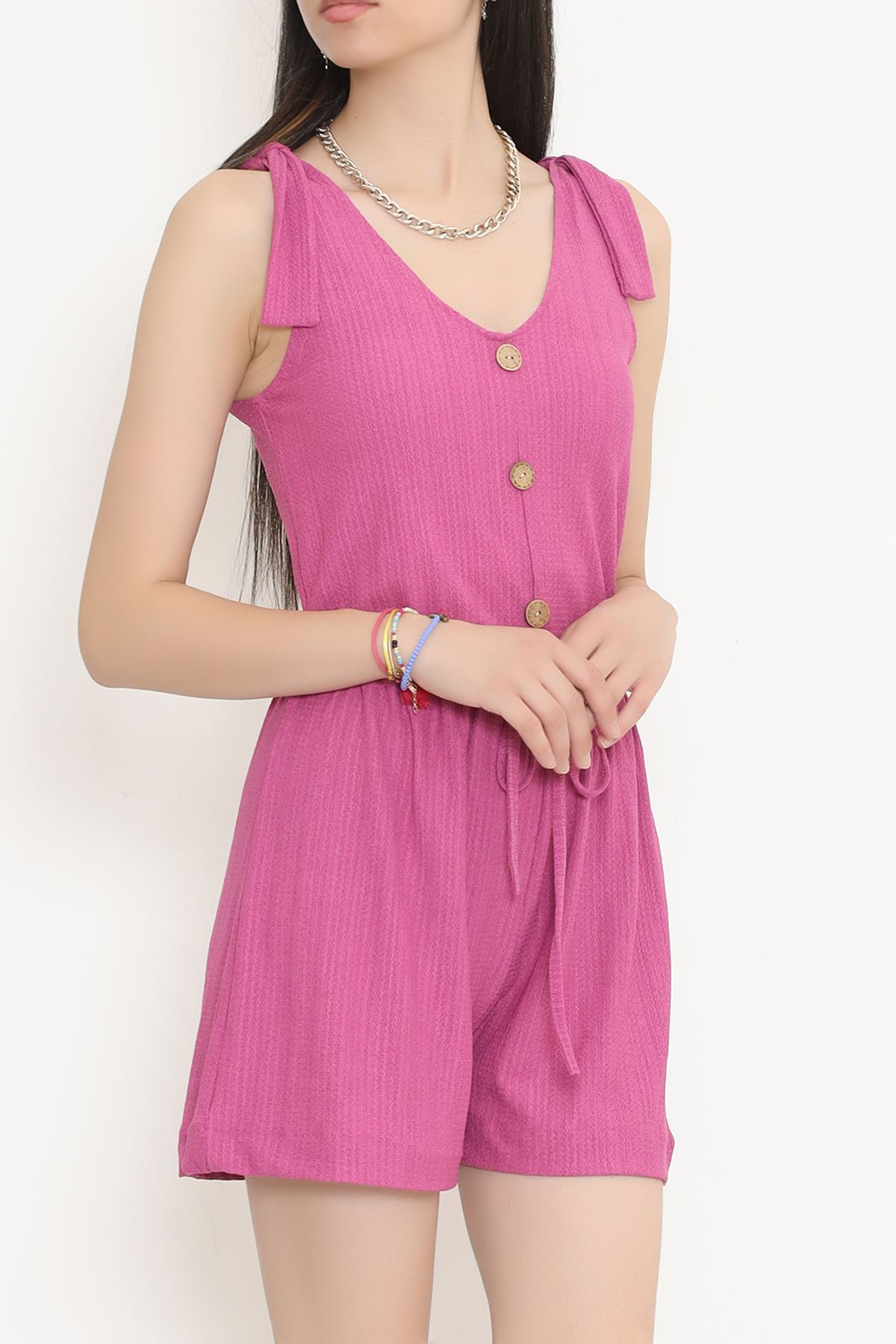 Buttoned V-Neck Linen Jumpsuit Fuchsia - 16560.631.