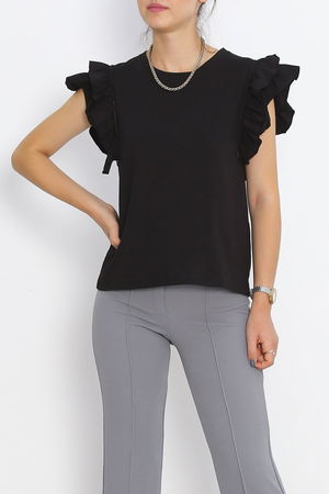 Ruffle Sleeve T-Shirt Black - 15876.1567.