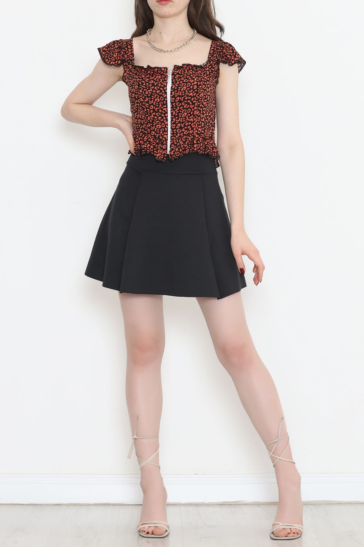 Crop Blouse with Zipper Tile - 18473.1153.