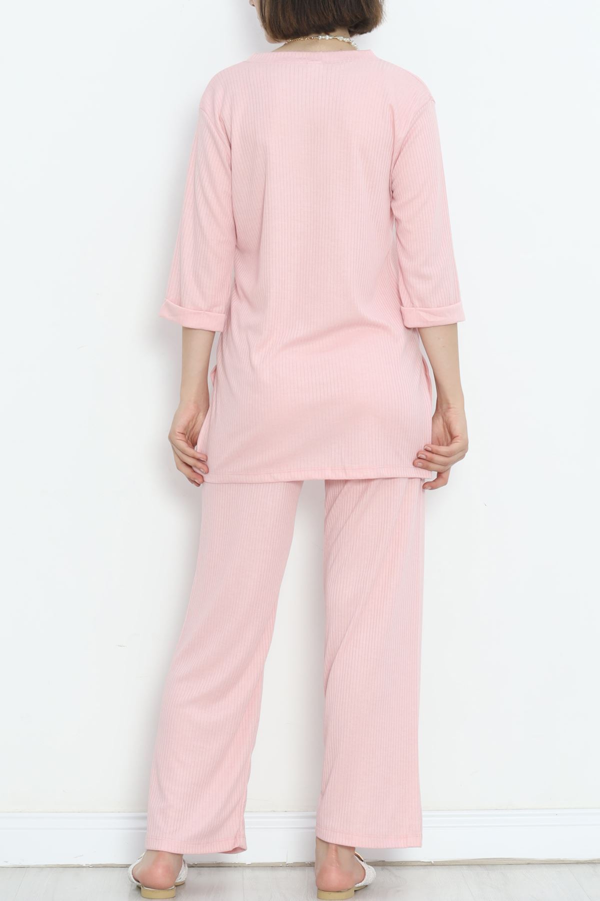 Fitted V-Neck Polyviscose Suit Pink - 903.1287.