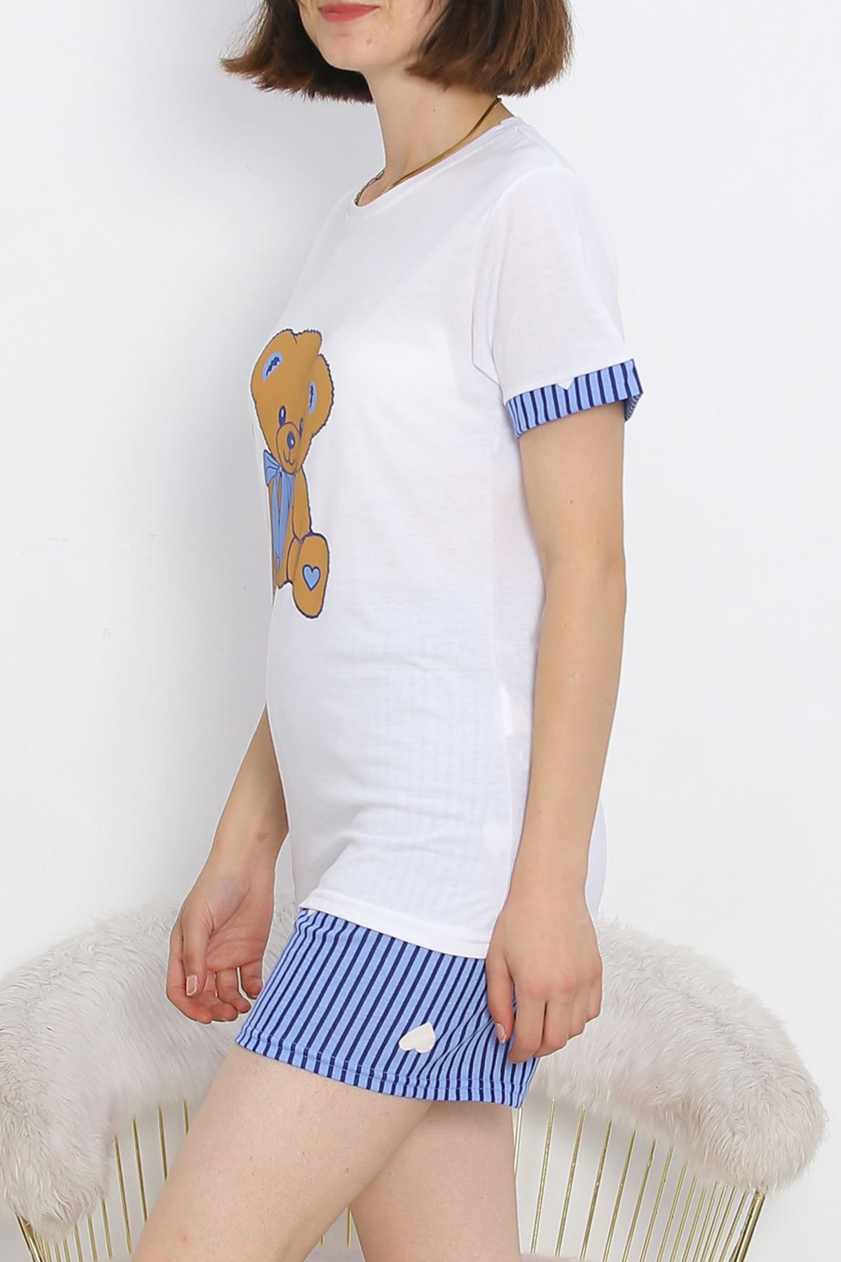 Short Sleeve Shorts Pajama Set WhiteBlue - 18956.1567.