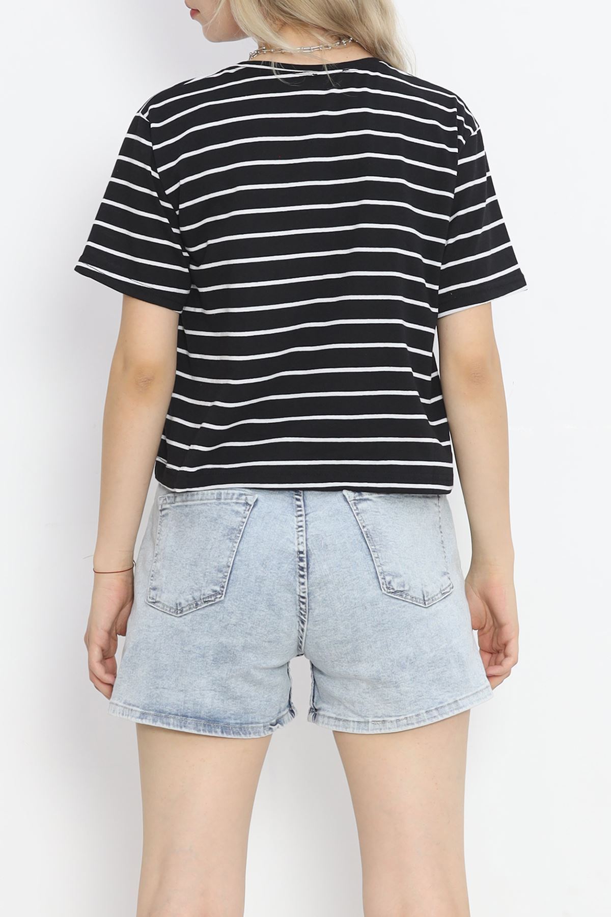 Striped Single Jersey Crop T-shirt Black - 9528.1567.