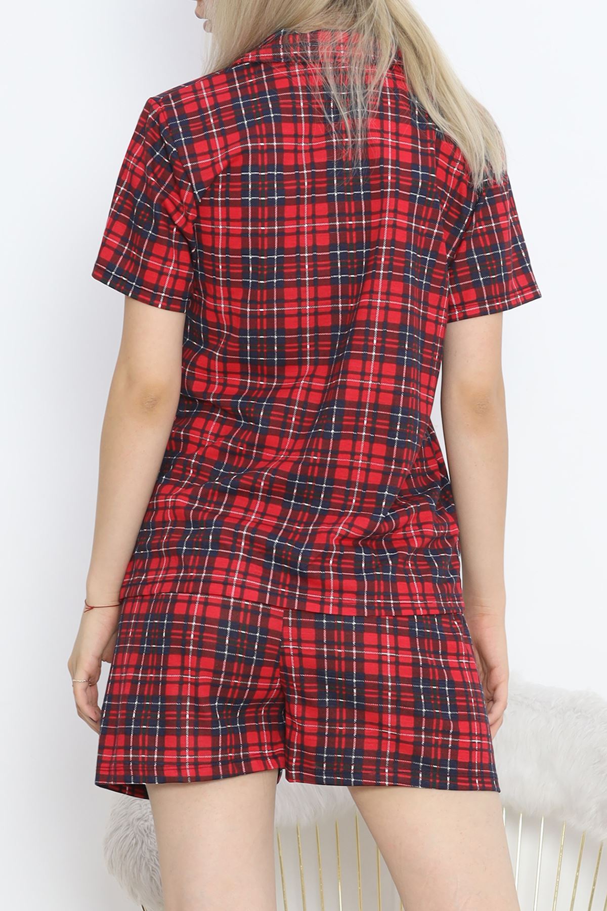 Front Button Shorts Suit Plaid Red - 275.1287.